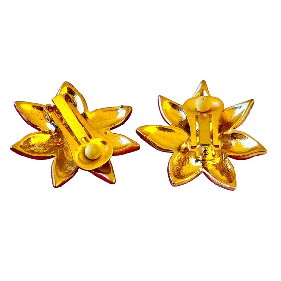 Vintage Red Matte Poinsettia Flower Clip-on Earrings - Picture 8 of 11